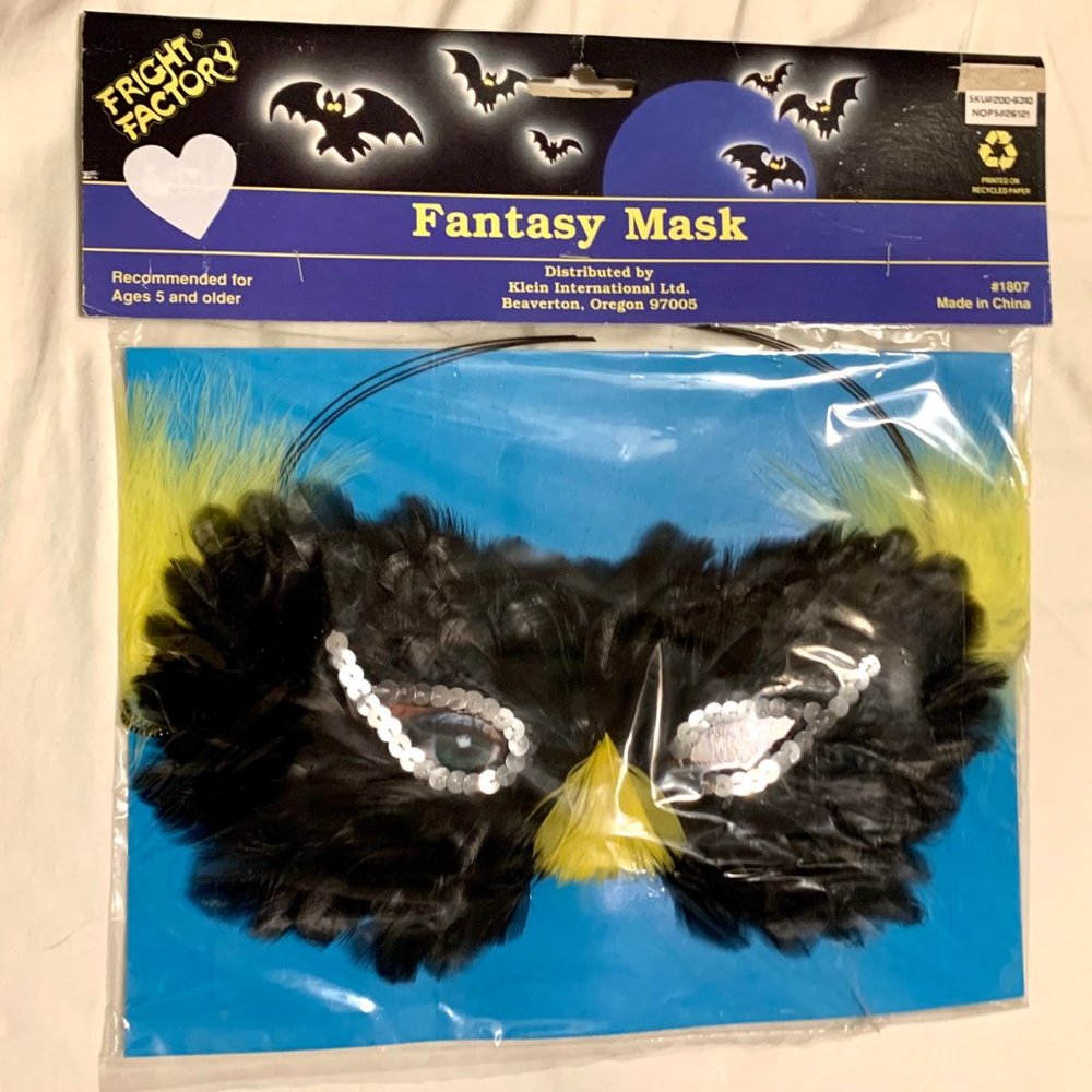 Vintage Fright Factory Fantasy Feather Bird Masquerade Mask Halloween Mardi Gras - Picture 5 of 5